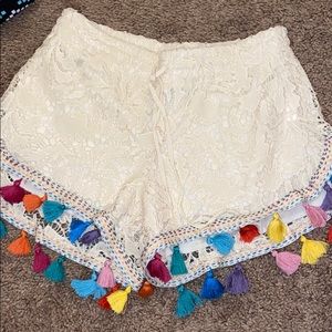 Judith March Lace Shorts w Colored Tassels